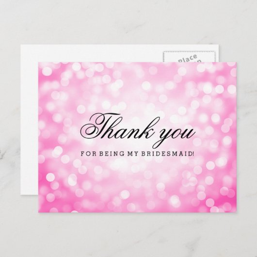 Danke Bridesmaid Pink Glitzer Lights Postkarte (Vorne/Hinten)