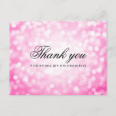 Danke Bridesmaid Pink Glitzer Lights Postkarte (Vorderseite)