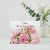 Danke Bridesmaid Pink Roses Postkarte (Stehend Vorderseite)