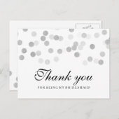 Danke Bridesmaid Silver Foil Glitzer Lights Postkarte (Vorne/Hinten)