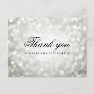 Danke Bridesmaid Silver Glitzer Lights Postkarte