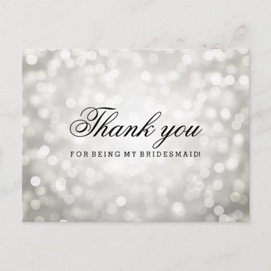 Danke Bridesmaid Silver Glitzer Lights Postkarte (Vorderseite)
