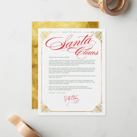 Danke, Brief vom Weihnachtsmann Mitteilungskarte (Vorderseite/Rückseite Beispiel)