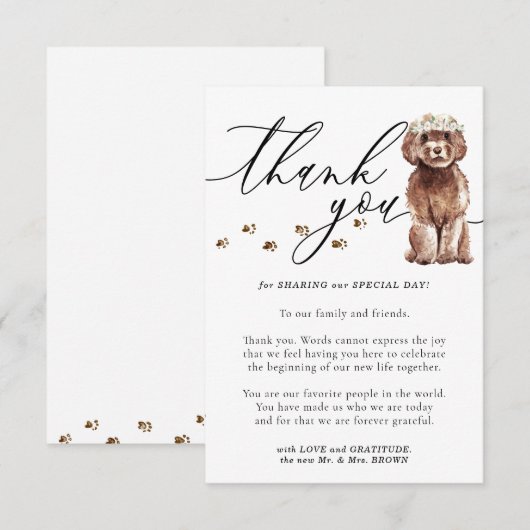 Danke Brown Cavapoo Welpenhund Wedding Begleitkarte (Vorne/Hinten)