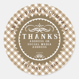 Danke Brown Gingham Classic Round Sticker