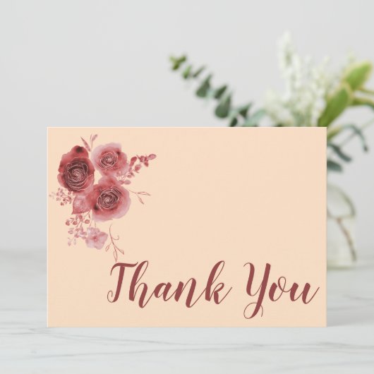 Danke, burgundy floral dankeskarte (Stehend Vorderseite)