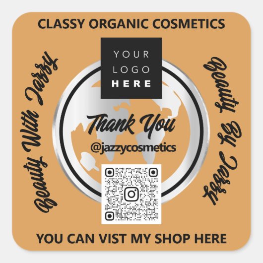 Danke Business QRCode Logo Silver Map Globe Blogg Quadratischer Aufkleber (Vorderseite)