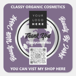 Danke Business QRCode Logo Silver Map Globe Lila Quadratischer Aufkleber