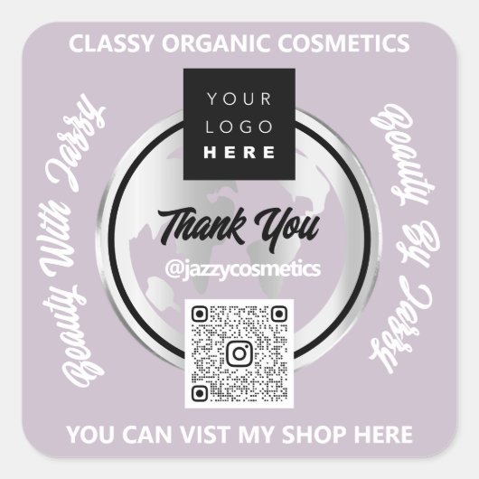 Danke Business QRCode Logo Silver Map Globe Lila Quadratischer Aufkleber (Vorderseite)