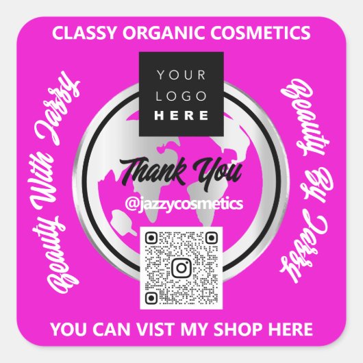 Danke Business QRCode Logo Silver Map Globe Shop Quadratischer Aufkleber (Vorderseite)