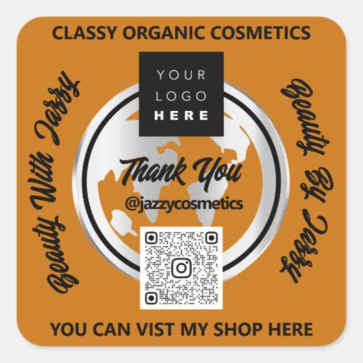 Danke Business QRCode Logo Silver Map Honey Quadratischer Aufkleber (Vorderseite)