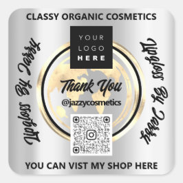 Danke Business QRCode Logo World Earth GlobeSilver Quadratischer Aufkleber