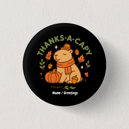 Danke-Capy Niedliches Capybara-Erntedankfest Retro Button (Vorderseite)