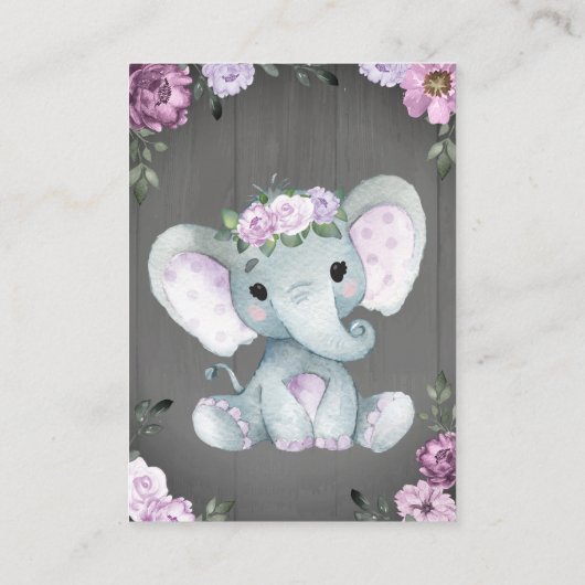 Danke Card Girl Elephant Dusche Lila rustikal Begleitkarte (Rückseite)