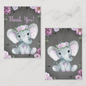 Danke Card Girl Elephant Dusche Lila rustikal Begleitkarte (Vorne/Hinten)