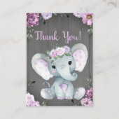 Danke Card Girl Elephant Dusche Lila rustikal Begleitkarte (Vorderseite)