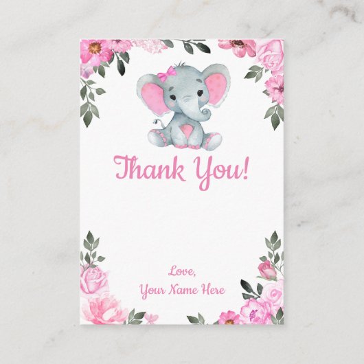Danke Card Girl Elephant Dusche Rosa Rustikal Begleitkarte (Rückseite)