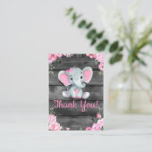 Danke Card Girl Elephant Dusche Rosa Rustikal Begleitkarte (Stehend Vorderseite)