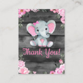 Danke Card Girl Elephant Dusche Rosa Rustikal Begleitkarte (Vorderseite)