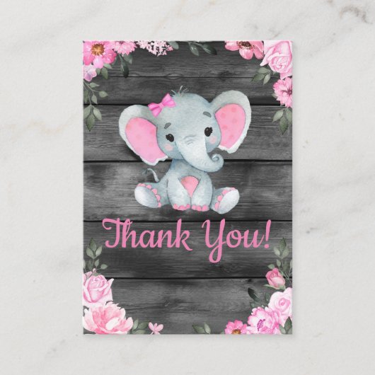 Danke Card Girl Elephant Dusche Rosa Rustikal Begleitkarte (Vorderseite)