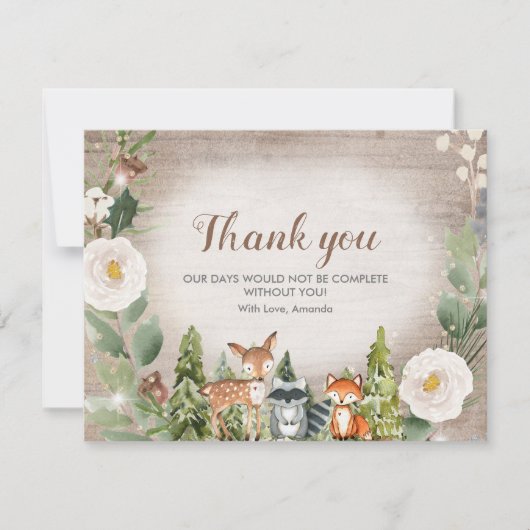 Danke Card Winter Woodland Animal White Floral (Vorderseite)