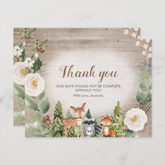 Danke Card Winter Woodland Animal White Floral (Vorne/Hinten)
