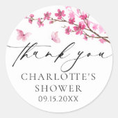 Danke Cherry Blossom Pink Butterfly Runder Aufkleber (Vorderseite)