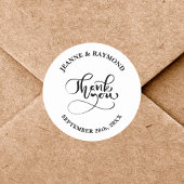 Danke Chic Calligraphy White Gastgeschenk Hochzeit Runder Aufkleber