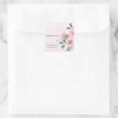 Danke | Chic Pink Floral Corporate Business Quadratischer Aufkleber (Tasche)