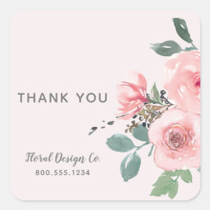 Danke Chic rosafarbene Blumen Corporate Geschäft Quadratischer Aufkleber