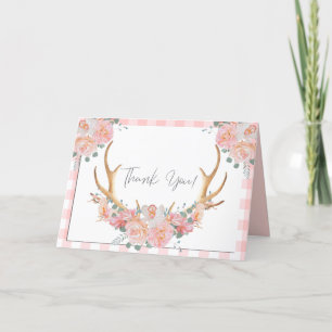 Danke   Coral Gingham BOHO Floral Antlers