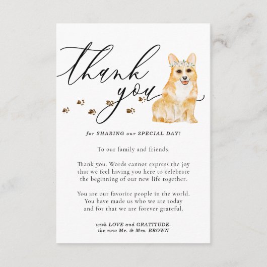 Danke, Corgi Welpenhund Wedding Begleitkarte (Vorderseite)