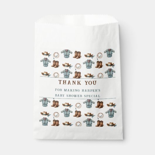 Danke Cowboy Pattern Boy Baby Dusche Geschenktütchen (Vorderseite)