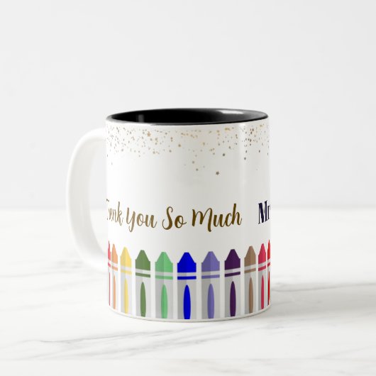 Danke Crayon Star Design für Lehrer Zweifarbige Tasse (Vorderseite Links)