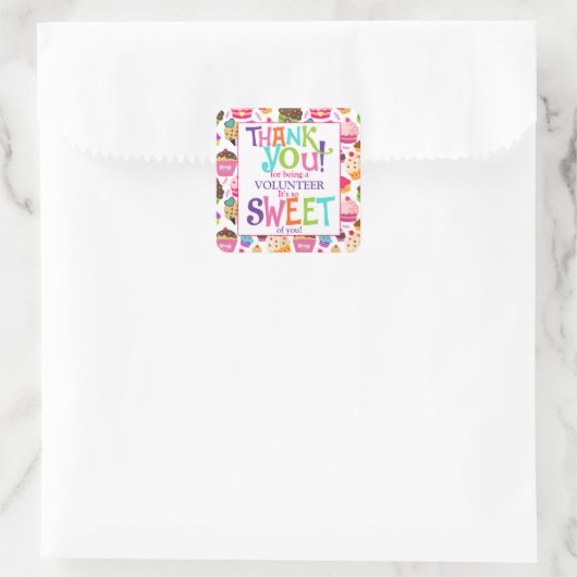 Danke, Cupcake Volunteer Quadratischer Aufkleber (Tasche)
