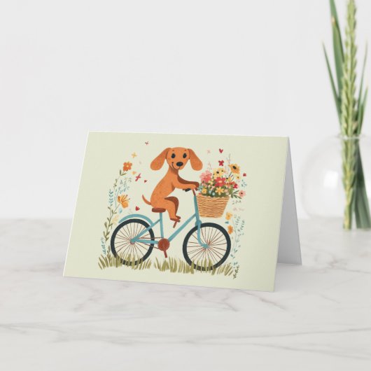 Danke Dachshund Hund Radfahren Frühlingsblumen (Vorderseite)