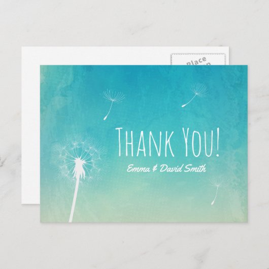 Danke | Dandelion Blasst elegante Wasserfarbe Postkarte (Vorne/Hinten)