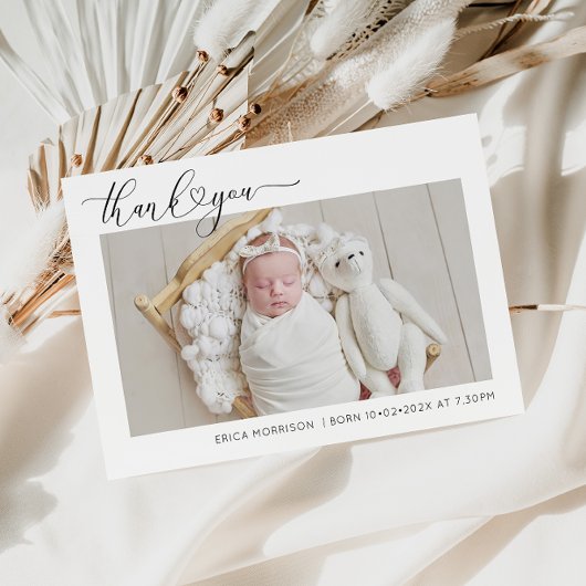 DANKE DANK Weiße Grenzen Geburtsankündigung Einladung