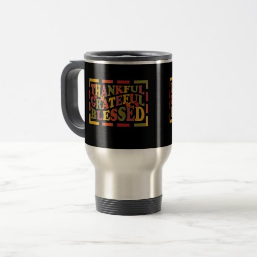 Danke, danke, dankbar, gesegnet Design Reisebecher (Vorderseite Links)