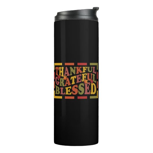 Danke, danke, dankbar, gesegnet Design Thermosbecher (Nach links gedreht)