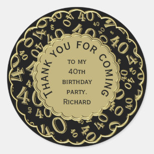 Danke das 40 Zahl-Muster-Schwarzes und Gold Runder Aufkleber
