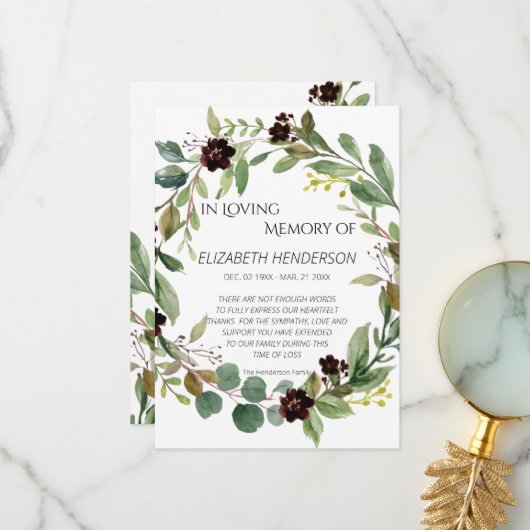 Danke, dass du dich an Beileid erinnert hast. Dankeskarte (Vorderseite/Rückseite Beispiel)