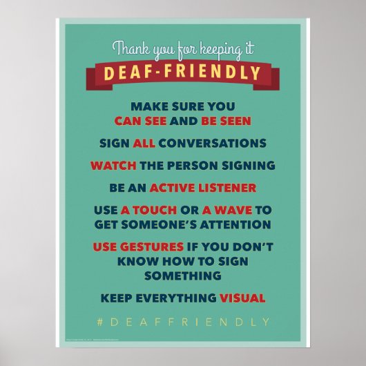 Danke, dass du es behalten hast Deaf Friendly ein  Poster (Vorne)