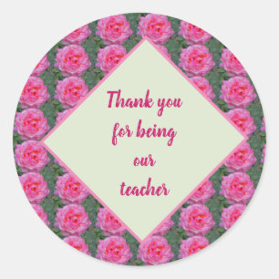 Danke, dass du mein Lehrer bist, Pink Rose Muster Runder Aufkleber