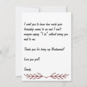 Danke, dass du mein Vorschlag für Bridesmaid bist Dankeskarte (Rückseite)