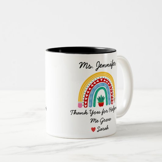 Danke, dass du mir geholfen hast, die Lehrerin zu Zweifarbige Tasse (VorderseiteRechts)