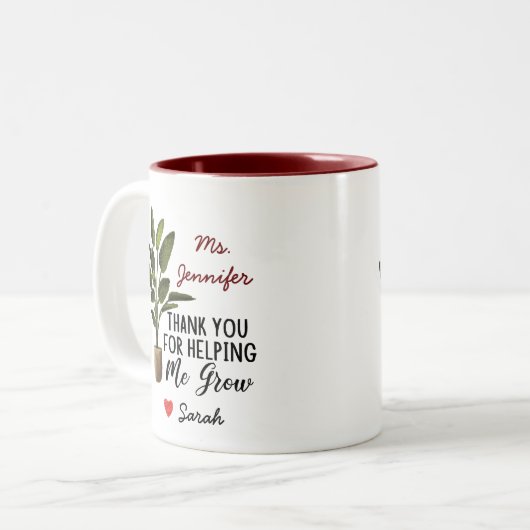 Danke, dass du mir geholfen hast, die Lehrerin zu Zweifarbige Tasse (Vorderseite Links)