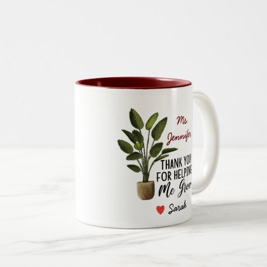 Danke, dass du mir geholfen hast, die Lehrerin zu Zweifarbige Tasse (VorderseiteRechts)