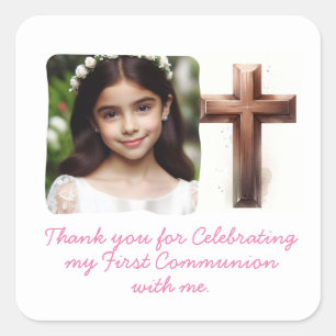 Danke, dass du mit mir meine 1. Kommunion gefeiert Quadratischer Aufkleber