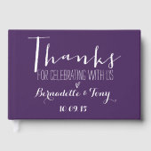 Danke, dass du mit uns gefeiert hast! Lila Hochzei Gästebuch (Vorderseite)